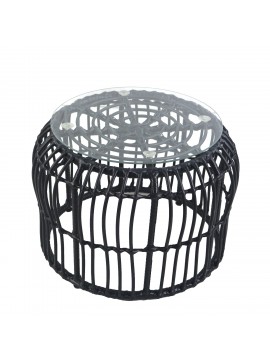 Τραπεζάκι Κήπου ArteLibre ALBIUS Μαύρο Rattan/Μέταλλο/Γυαλί Φ50x35cm Arte-14510027