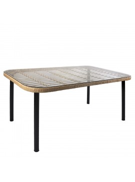 Τραπέζι Κήπου ArteLibre AMPIUS Φυσικό/Μαύρο Μέταλλο/Rattan/Γυαλί 160x90x73cm Arte-14510029