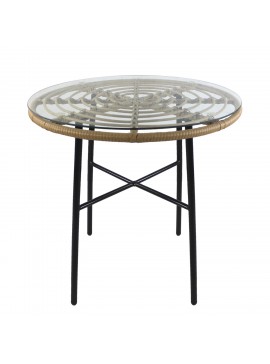 Τραπέζι Κήπου ArteLibre APPIUS Φυσικό/Μαύρο Μέταλλο/Rattan/Γυαλί 70x70x74cm Arte-14510041