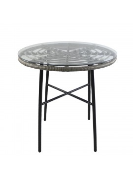 Τραπέζι Κήπου ArteLibre APPIUS Γκρι/Μαύρο Μέταλλο/Rattan/Γυαλί 70x70x74cm Arte-14510042