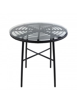Τραπέζι Κήπου ArteLibre APPIUS Μαύρο Μέταλλο/Rattan/Γυαλί 70x70x74cm Arte-14510043