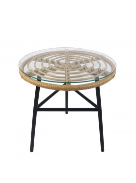 Τραπέζι Κήπου ArteLibre ARELLIUS Φυσικό/Μαύρο Μέταλλο/Rattan/Γυαλί 45x45x46cm Arte-14510044