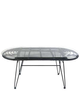 Τραπέζι Κήπου ArteLibre ARRIUS Μαύρο Μέταλλο/Rattan/Γυαλί 100x45x46cm Arte-14510049