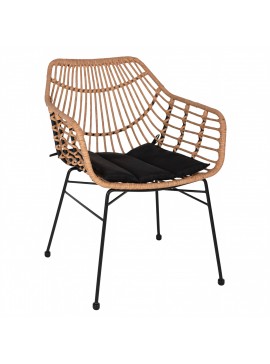 Πολυθρόνα Κήπου ArteLibre AFINIUS Φυσικό/Μαύρο Rattan/Μέταλλο 58.5x60.5x80cm