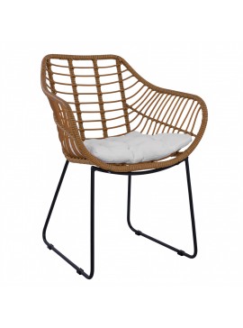 Πολυθρόνα Κήπου ArteLibre ABURIUS Φυσικό/Μαύρο Rattan/Μέταλλο 63x60x83.5cm