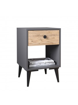Κομοδίνο ArteLibre AMARI Ανθρακί/Δρυς Μοριοσανίδα 43x43x67.5cm