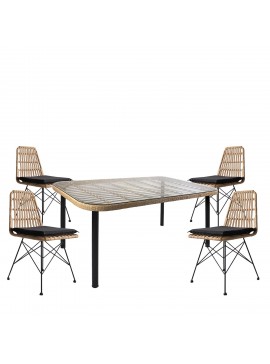 Σετ Τραπεζαρία Κήπου ArteLibre AMPIUS Φυσικό/Μαύρο Μέταλλο/Rattan/Γυαλί Με 4 Καρέκλες 14990287