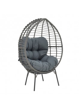 Πολυθρόνα Nestie  pakoworld wicker rattan γκρι-μεταλλικό γκρι πόδι-γκρι μαξιλάρι 102x80x155εκ 152-000020