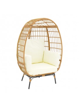 Πολυθρόνα Frox pakoworld wicker rattan φυσικό-μεταλλικό φυσικό-μαύρο πόδι-μπεζ μαξιλάρι 96x76x145εκ 152-000021
