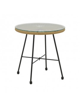 Τραπέζι Acapulco pakoworld μαύρο μέταλλο - pe rattan σε φυσική απόχρωση Φ50x50εκ