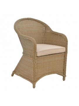 Πολυθρόνα κήπου Hadrian pakoworld rattan καφέ- textilene μπεζ 57x70x85εκ 152-000053
