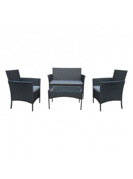 Σαλόνι κήπου Calmness pakoworld σετ 4τμχ rattan μαύρο-ύφασμα γκρι