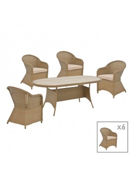 Intrahome Tραπεζαρία Hadrian-Keir Intrahome σετ 7τεμ καφέ rattan-μπεζ textilene-καφέ αλουμίνιο 180x90x72εκ | SKU: INTRAPA-263111174