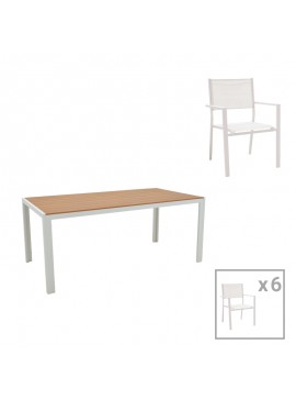 Intrahome Τραπεζαρία Zacreta-Nares σετ 7τεμ Intrahome λευκό αλουμίνιο και plywood σε φυσικό χρώμα 180x90x72.5εκ | SKU: INTRAPA-263111188