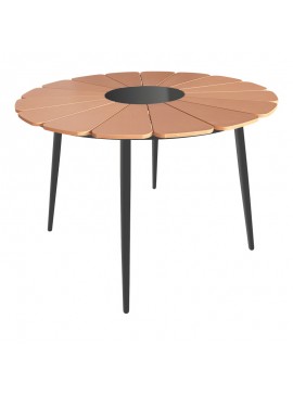Τραπέζι Pinap pakoworld μαύρο αλουμίνιο και plywood σε φυσική απόχρωση Φ110x74εκ