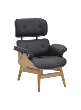 Intrahome Πολυθρόνα relax Mirto Intrahome μασίφ ξύλο καρυδί -PU μαύρο 80x80x96.5εκ | SKU: INTRAPA-278111128