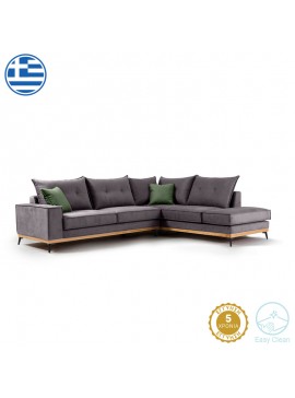 Γωνιακός καναπές αριστερή γωνία Luxury II pakoworld ύφασμα ανθρακί-κυπαρισσί 290x235x95εκ 168-000011