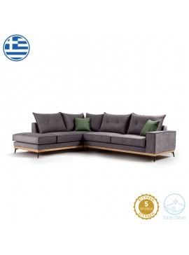 Γωνιακός καναπές δεξιά γωνία Luxury II pakoworld ύφασμα ανθρακί-κυπαρισσί 290x235x95εκ 168-000012