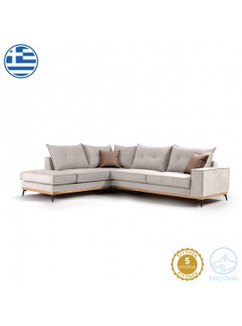 Γωνιακός καναπές δεξιά γωνία Luxury II pakoworld ύφασμα cream-mocha 290x235x95εκ 168-000016