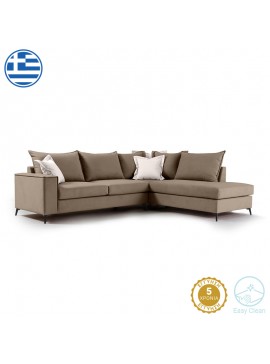 Γωνιακός καναπές αριστερή γωνία Romantic pakoworld ύφασμα mocha-cream 290x235x95εκ 168-000027