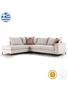 Γωνιακός καναπές δεξιά γωνία Romantic pakoworld ύφασμα cream-mocha 290x235x95εκ 168-000030