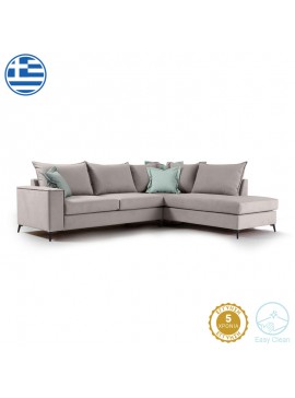 Γωνιακός καναπές αριστερή γωνία Romantic pakoworld ύφασμα elephant-ciel 290x235x95εκ 168-000031