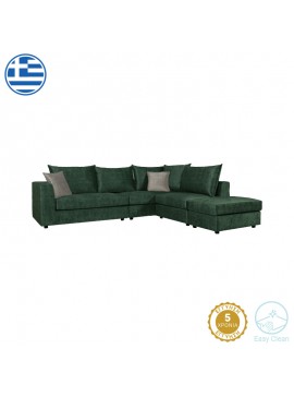 Πολυμορφικός-αναστρέψιμος καναπές Iris pakoworld πράσινο αντικέ ύφασμα-εκρού μαξιλάρι 290x250x95εκ 168-000054