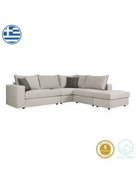 Intrahome Πολυμορφικός-αναστρέψιμος καναπές London Intrahome ανοιχτό γκρι ύφασμα με μαξιλάρια σε ποντικί απόχρωση 296x246x95εκ | SKU: INTRAPA-279111176
