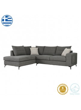 Γωνιακός καναπές δεξιά γωνία Rybo Intrahome ποντικί ύφασμα με μαξιλάρια σε απόχρωση ανοιχτό γκρι 275x215x93εκ INTRAPA-279111179