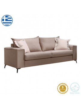 Καναπές Verona pakoworld 3θέσιος μόκα ύφασμα με μαξιλάρια σε κρεμ απόχρωση 225x93x100εκ