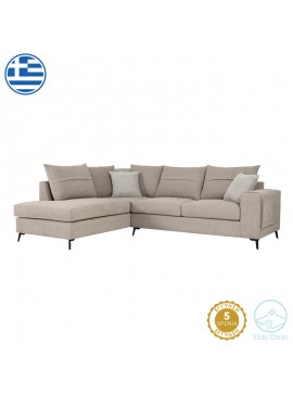 Γωνιακός καναπές δεξιά γωνία Rybo Intrahome γκρι-μπεζ ύφασμα με μαξιλάρια σε απόχρωση ανοιχτό γκρι 275x215x93εκ INTRAPA-279111184