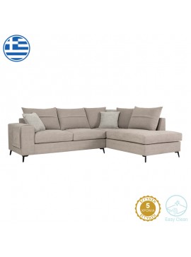 Γωνιακός καναπές αριστερή γωνία Rybo Intrahome γκρι-μπεζ ύφασμα με μαξιλάρια σε απόχρωση ανοιχτό γκρι 275x215x93εκ INTRAPA-279111185