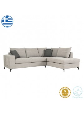 Γωνιακός καναπές αριστερά γωνία Rybo Intrahome ανοιχτό γκρι ύφασμα με μαξιλάρια σε ποντικί απόχρωση 275x215x93εκ INTRAPA-279111187