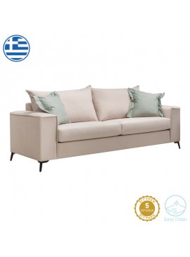 Καναπές Verona pakoworld 3θέσιος κρεμ ύφασμα με μαξιλάρια σε μέντα απόχρωση 225x93x100εκ