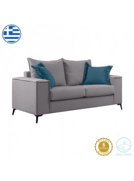 Καναπές Verona pakoworld 2θέσιος ανοιχτό γκρι ύφασμα με μαξιλάρια σε μπλε απόχρωση 173x93x100εκ