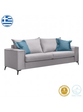 Καναπές Sien Intrahome 3θέσιος ανοιχτό γκρι ύφασμα με μαξιλάρια σε μπλε απόχρωση 225x93x100εκ INTRAPA-279111193