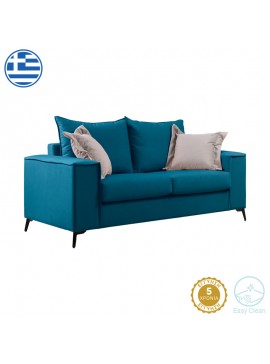 Καναπές Verona pakoworld 2θέσιος πετρόλ ύφασμα με μαξιλάρια σε μπεζ απόχρωση 173x93x100εκ