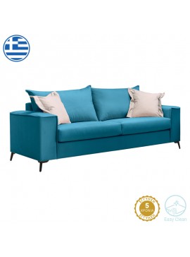 Καναπές Verona pakoworld 3θέσιος πετρόλ ύφασμα με μαξιλάρια σε μπεζ απόχρωση 225x93x100εκ