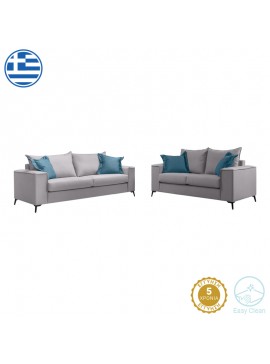 Intrahome Σετ σαλονιού 2τεμ Verona Intrahome ανοιχτό γκρι ύφασμα με μαξιλάρια σε μπλε απόχρωση | SKU: INTRAPA-279111107