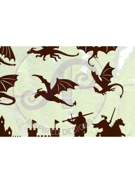 Intra απο ξύλο plywood 3mm-4mm πάχος 10 Dragon Castle and Knight Shapes Δίασταση 30x20 cm INTRAFABR-67514557