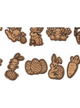 Σετ των 3 Intra απο ξύλο plywood 3mm-4mm πάχος 10 Σχέδιο κοπής με λέιζερ Πασχαλινό λαγουδάκι και γκόμενα Δίασταση 8x8 cm INTRAFABR-113040775