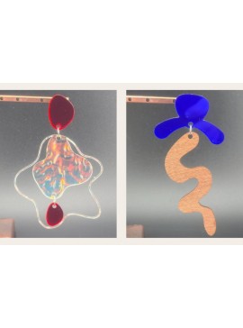 Σετ των 3 Intra απο ξύλο plywood 3mm-4mm πάχος 10 μοντέρνα αφηρημένα σκουλαρίκια Δίασταση 10x10 cm INTRAFABR-123676372