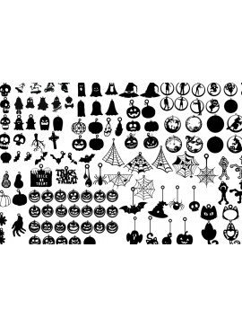 Σετ των 3 Intra απο ξύλο plywood 3mm-4mm πάχος με 100 χαριτωμένα αποκριάτικα σκουλαρίκια Δίασταση 3x3 cm INTRAFABR-81253192