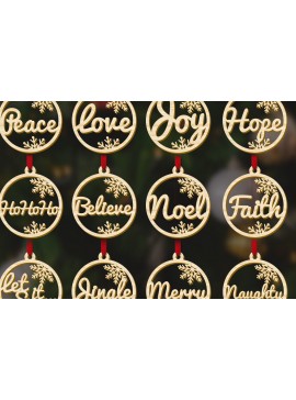 Σετ των 3 Intra απο ξύλο plywood 3mm-4mm πάχος 12 Χριστουγεννιάτικο Στολίδι Λέξεις Διακόσμηση Δίασταση 4x4 cm INTRAFABR-80208869