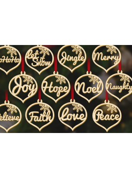 Σετ των 3 Intra απο ξύλο plywood 3mm-4mm πάχος 12 Χριστουγεννιάτικο Στολίδι Λέξεις Διακόσμηση Δίασταση 4x4 cm INTRAFABR-79692082