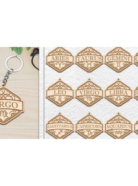 Σετ των 3 Intra απο ξύλο plywood 3mm-4mm πάχος 12 Σχέδιο Zodiac Keychain Δίασταση 6x6 cm INTRAFABR-101081102