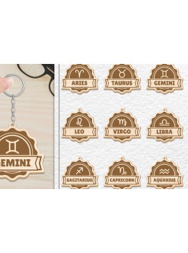 Σετ των 3 Intra απο ξύλο plywood 3mm-4mm πάχος 12 Σχέδιο Zodiac Keychain Δίασταση 6x6 cm INTRAFABR-102145029