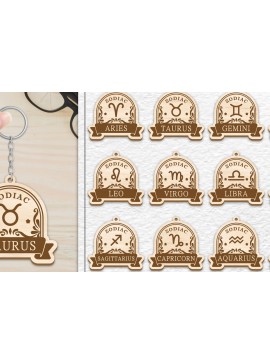 Σετ των 3 Intra απο ξύλο plywood 3mm-4mm πάχος 12 Σχέδιο Zodiac Keychain Δίασταση 6x6 cm INTRAFABR-102168470