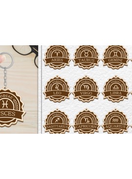 Σετ των 3 Intra απο ξύλο plywood 3mm-4mm πάχος 12 Σχέδιο Zodiac Keychain Δίασταση 6x6 cm INTRAFABR-102216496
