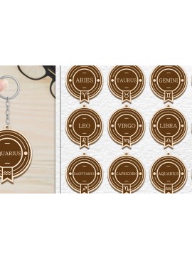 Σετ των 3 Intra απο ξύλο plywood 3mm-4mm πάχος 12 Σχέδιο Zodiac Keychain Δίασταση 6x6 cm INTRAFABR-102216954